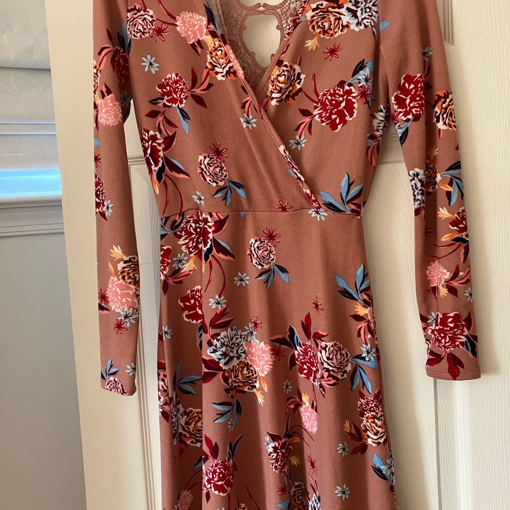 Floral Long Sleeve Dress - Brown and Red